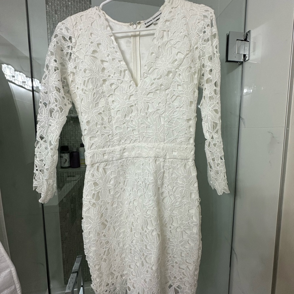 Karina Grimaldi White Lace Long Sleeve Dress